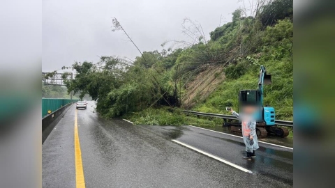 豪雨狂炸！國10東向燕巢路段邊坡滑落樹倒　緊急封閉排除