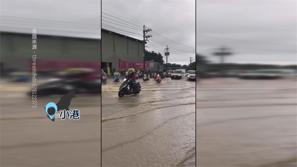 強降雨襲高雄!小港區上班時段大塞車 大寮騎士打滑自摔