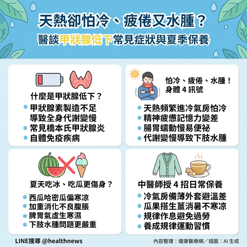 天熱卻怕冷、疲倦又水腫?醫談甲狀腺低下常見症狀與夏季保養