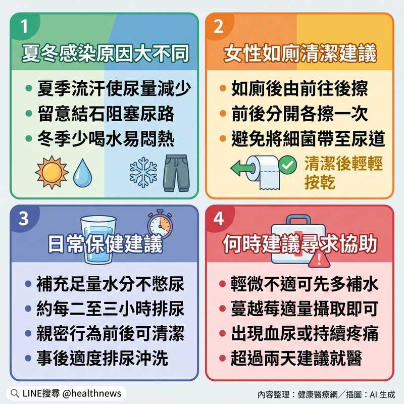 夏冬季泌尿道感染誘發因素各異 醫:女性如廁「這樣清潔」恐增風險