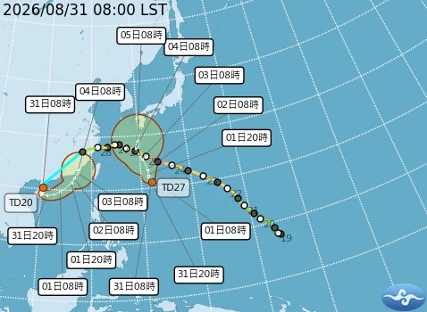 原沙德爾颱風可能再次朝台灣靠近。(氣象署提供)