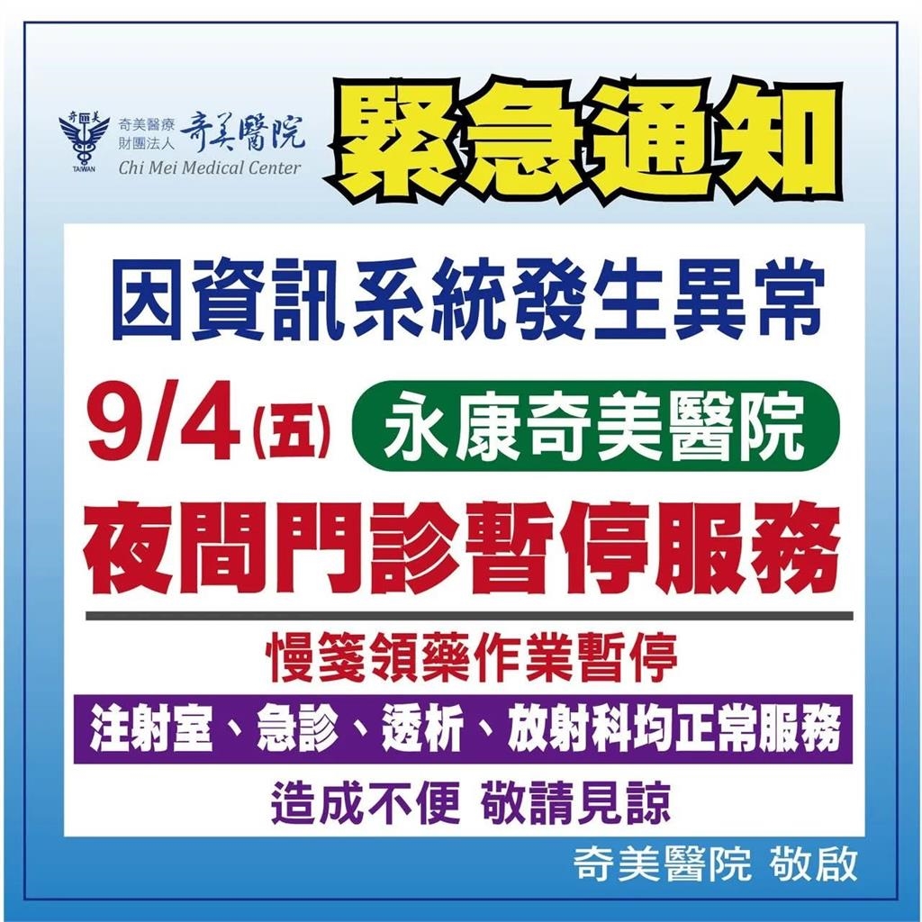 最新/奇美醫院晚間休診!全院醫療系統「大當機」 醫師哀號:回到手寫時代
