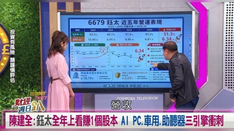 財經週日趴(影)／陳建全:鈺太全年上看賺1個股本 AI PC.車用.助聽器三引擎