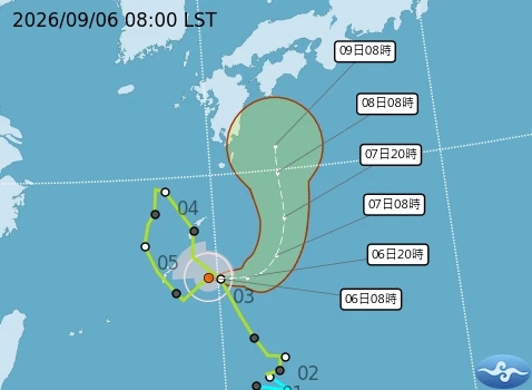受科羅旺颱風外圍雲系影響,今天北部及東北部有短暫陣雨,但颱風後續朝日本移動並將減弱。(中央氣象署提供)