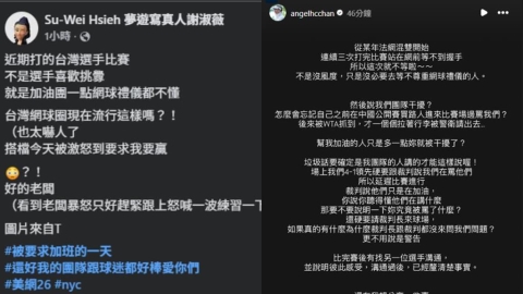 美網(影)／火藥味很濃！詹皓晴重砲反擊謝淑薇「不能每次都是惡人先告狀」