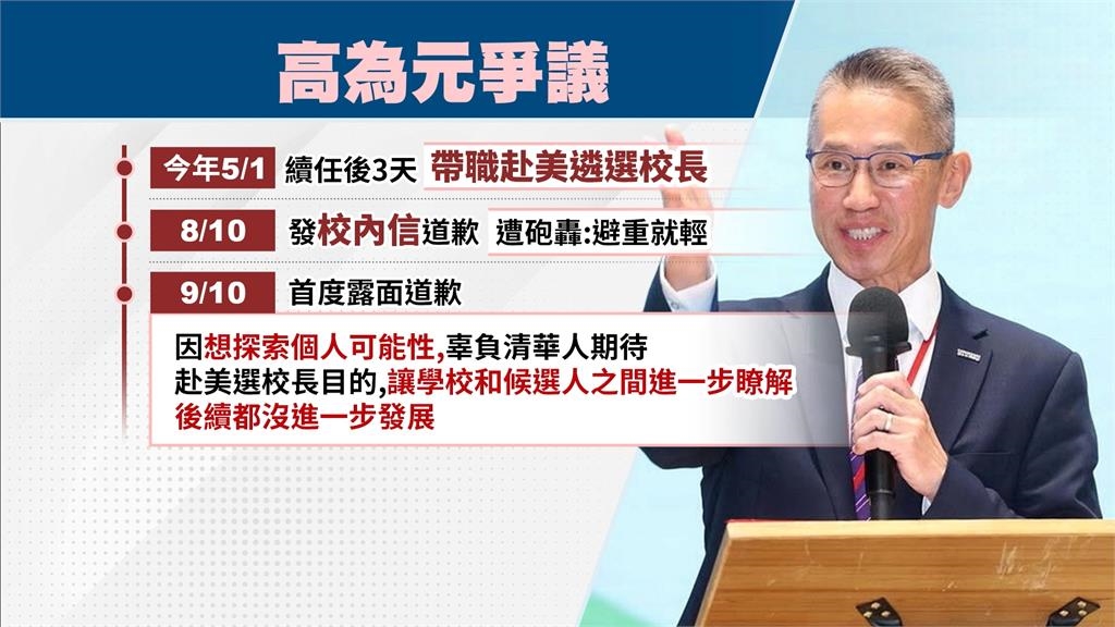 帶職赴美選校長惹議 清大校長高為元出面道歉宣布捐薪
