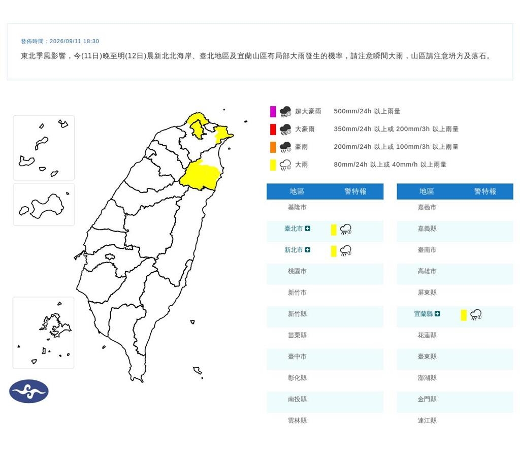 快新聞/下班注意!3縣市大雨特報 雨彈一路炸到明天