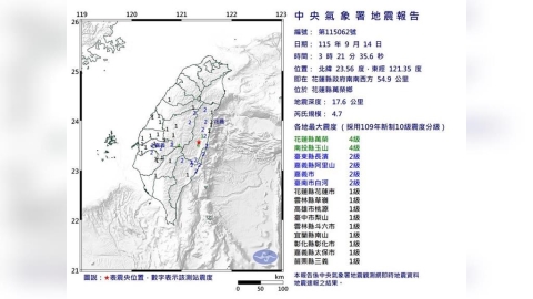 深夜地牛翻身！花蓮萬榮03:21規模4.7地震　12縣市有感