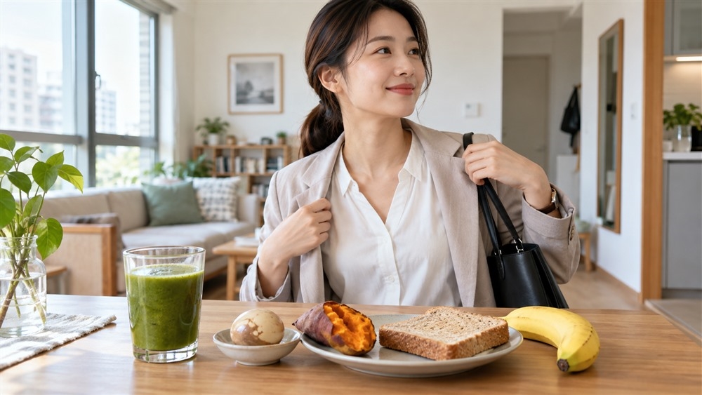 圖說:青汁可搭配地瓜、全麥吐司或燕麥,讓早餐多一份能咀嚼的主食。