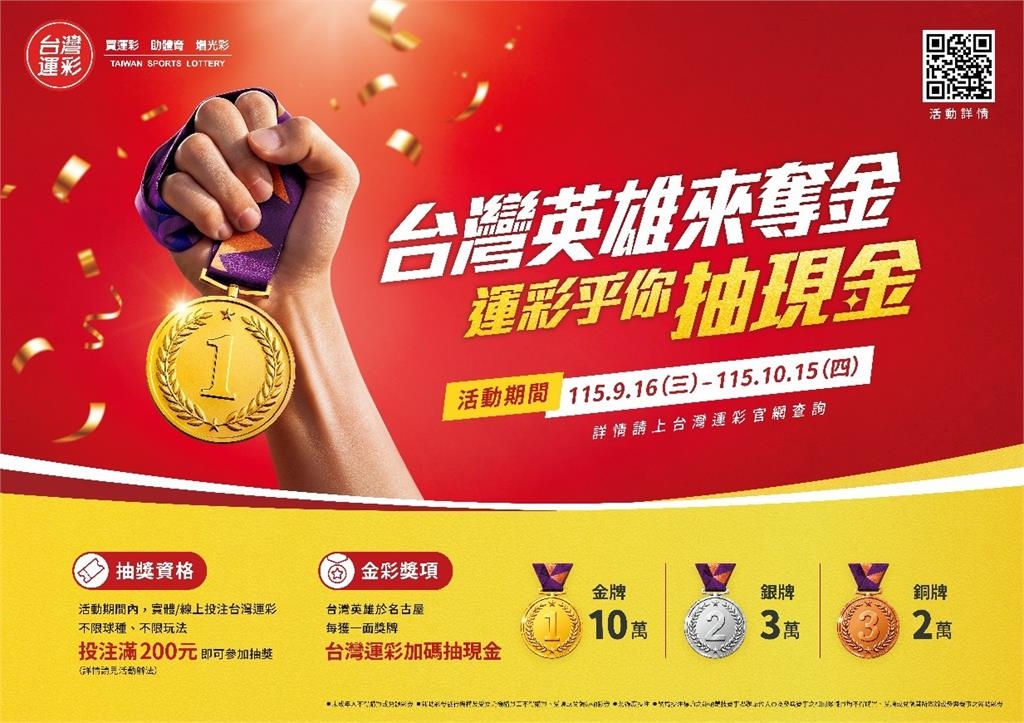 亞運／「投報500倍拚10萬大禮包」機會看這裡！台灣英雄奪金全民運彩抽現金