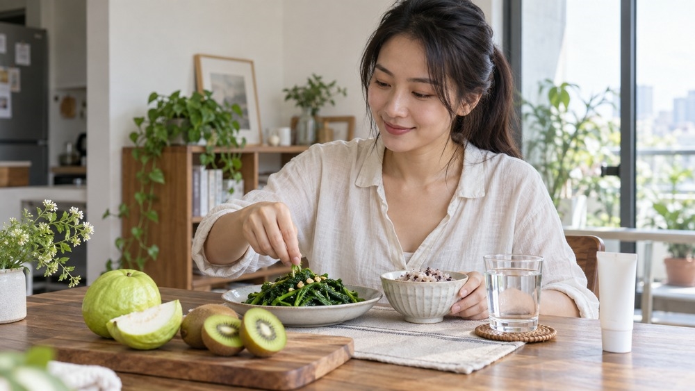 圖說:玻尿酸、特定益生菌與穀胱甘肽屬於不同類型的食品成分,複方產品則將不同成分整合於同一配方中。