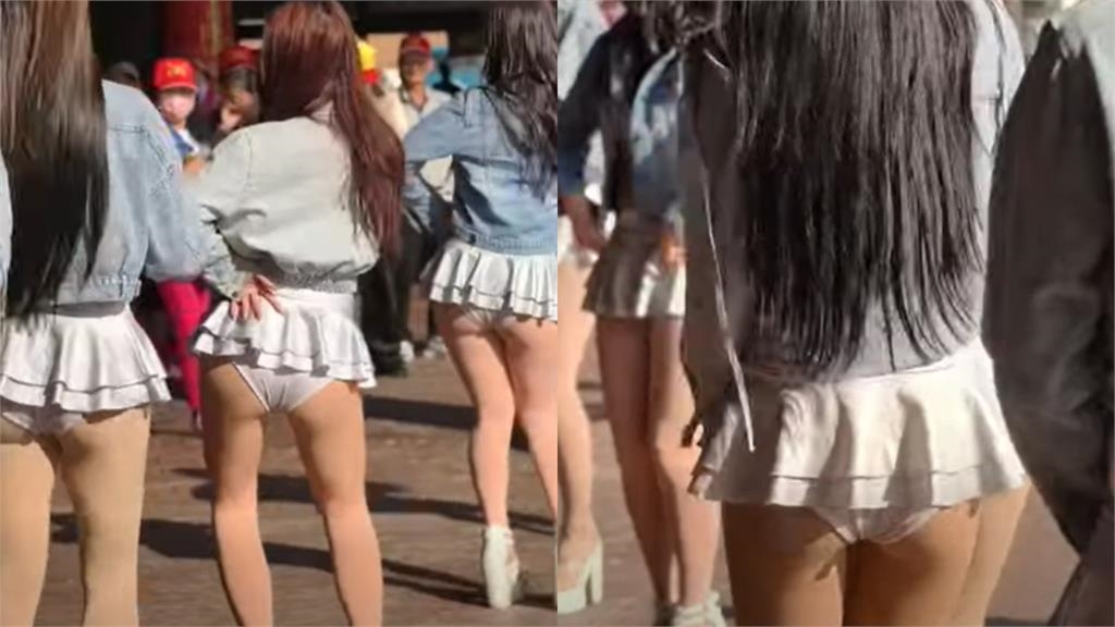 廟會正妹辣舞「激短裙狂飛起」!轉身「一片肉色」全看光光…21秒失守片網瘋看