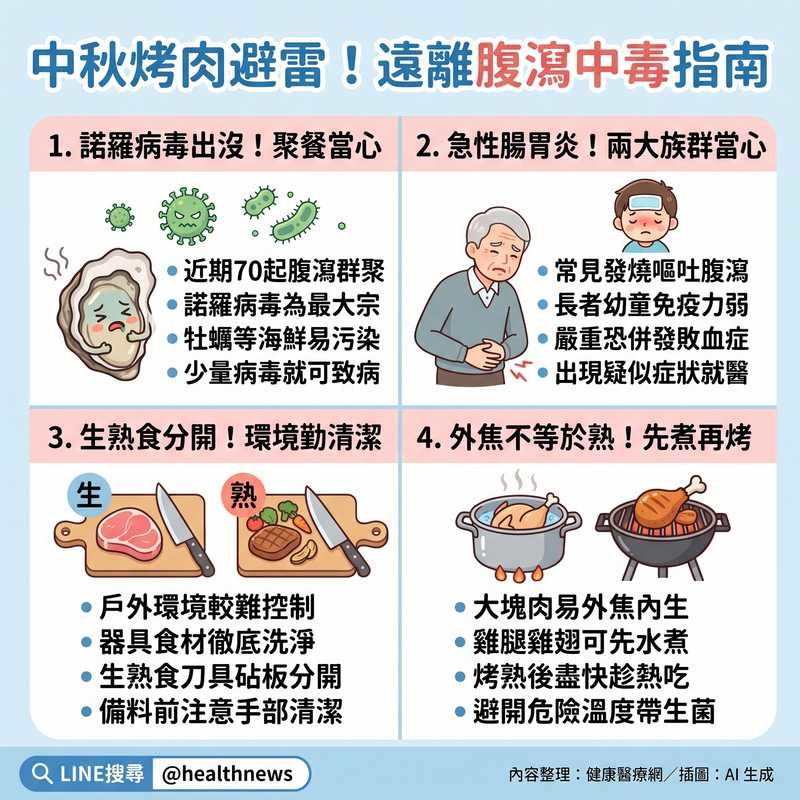 近4周腹瀉群聚「諾羅病毒最多」 醫:中秋烤肉別只看表面熟了沒