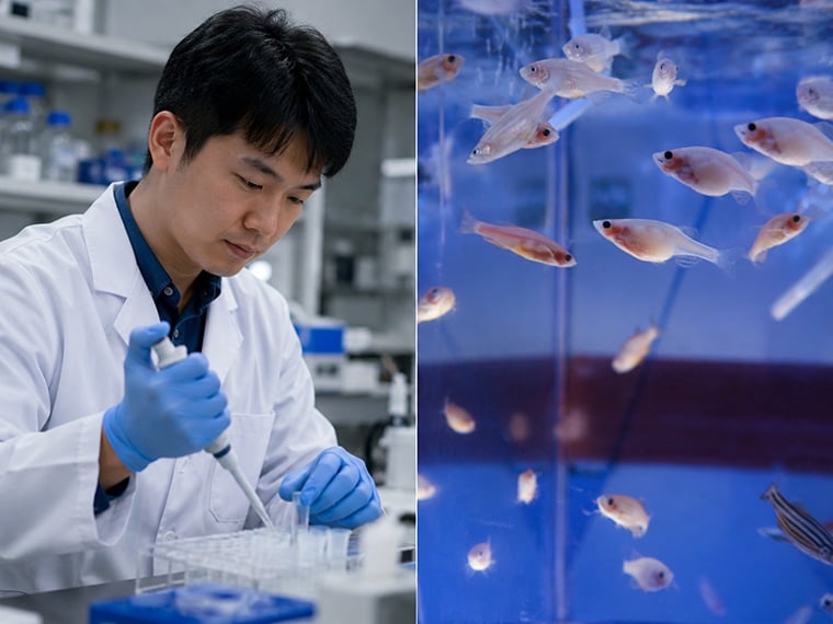 ▲儘管組成無序蛋白的胺基酸成分大不相同,但人類與斑馬魚的無序蛋白卻都能發揮凝集功能_AI生成。(圖/陽明交大提供)