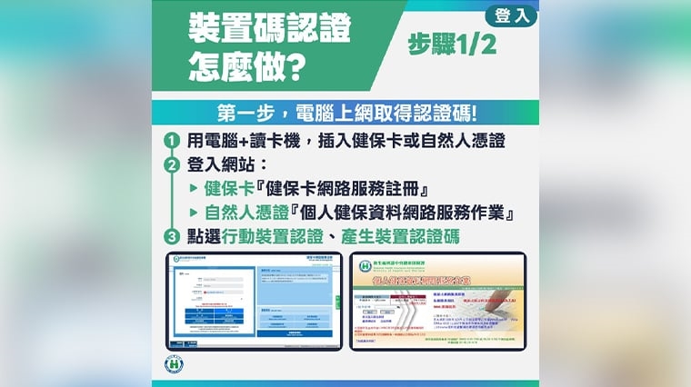 ▲裝置碼認證步驟一。(圖/健保署提供)