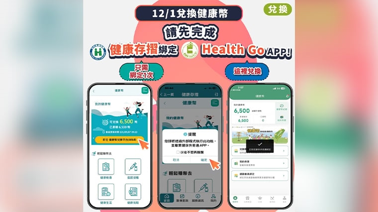▲健康存摺綁定,12/1起可兌換健康幣。(圖/健保署提供)