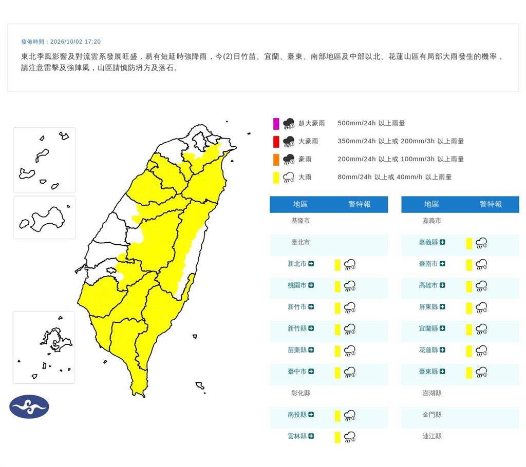 快新聞/下班注意!雨彈猛炸15縣市 氣象署發布大雨特報