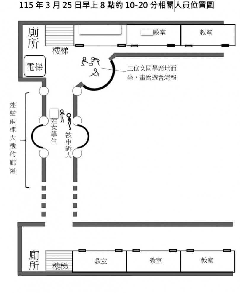 C師提供性平會的資料顯示,當時他與女童是站在走廊師生都可以看到的地方。(圖/讀者提供)
