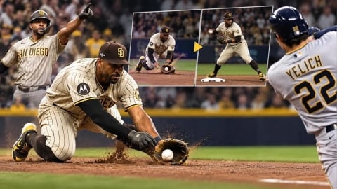 MLB(影)/這一跪救了教士整季!107英里強襲球眼看要穿 柏加茲神守備再見雙殺