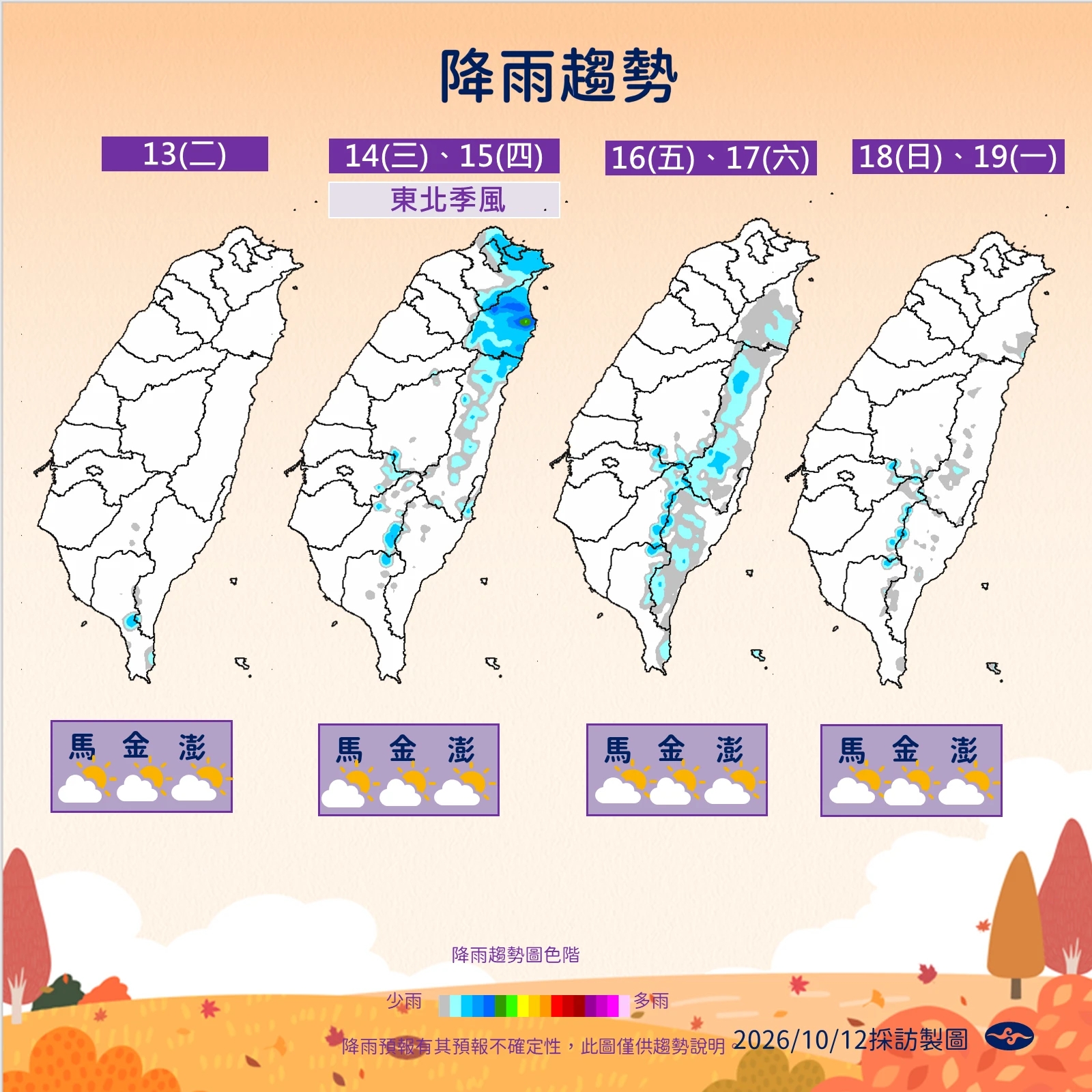 一週降雨趨勢。(氣象署提供)