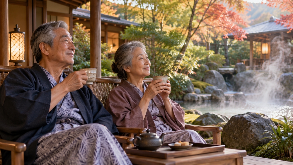 圖說:泡湯之餘走走看看、喝杯熱茶,讓身心有機會真正慢下來