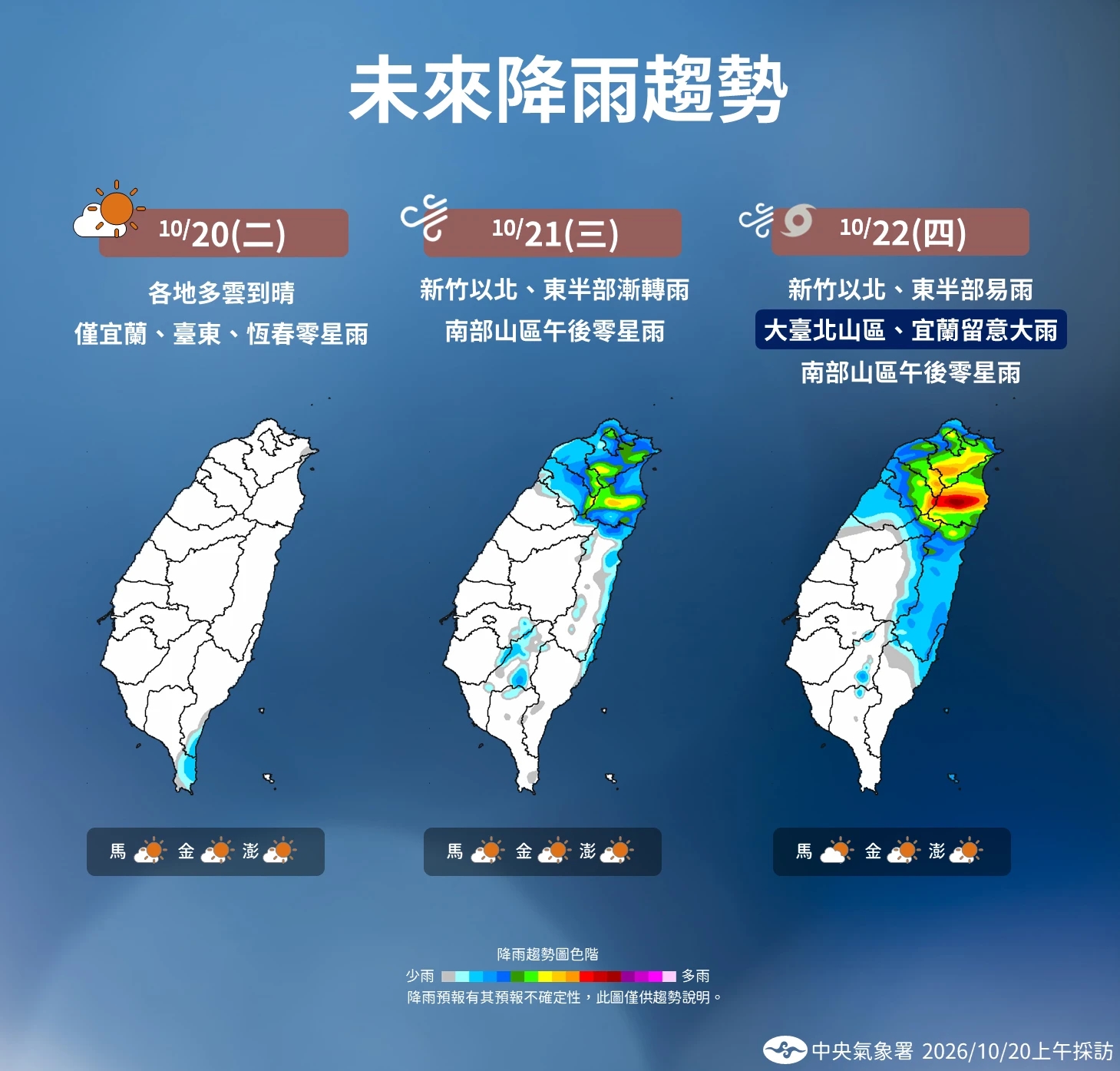 未來降雨趨勢。（氣象署提供）