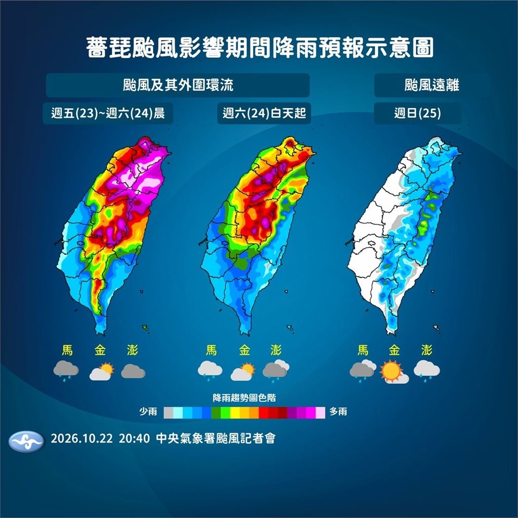 快新聞/「薔琵」撲台!「這地區」今晚恐有超大豪雨 氣象署曝雨勢趨緩時間點