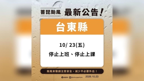 颱風假大轉彎!台東縣清晨宣布今日停班停課