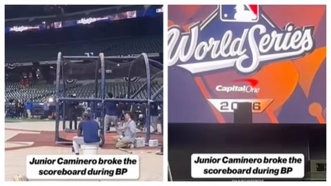 MLB(影)/光芒重砲卡米內「下馬威」好狠!打擊練習開轟打壞釀酒人主場LED面板