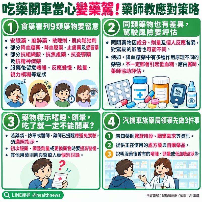 吃藥開車當心變「藥駕」!食藥署列9類藥恐影響行車 藥師教應對策略
