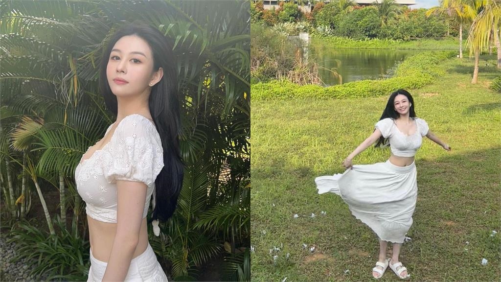 邱淑貞21歲超仙愛女度假不藏私！蕾絲白上衣太低胸「自打馬賽克」